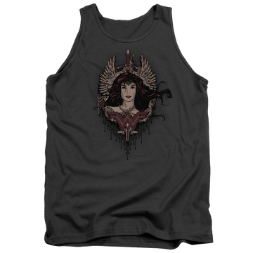 Charcoal men's tank with Batman v Superman Winged Goddess graphic