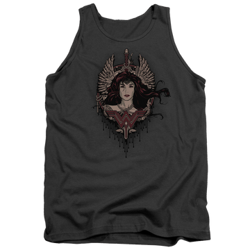 Charcoal men's tank with Batman v Superman Winged Goddess graphic
