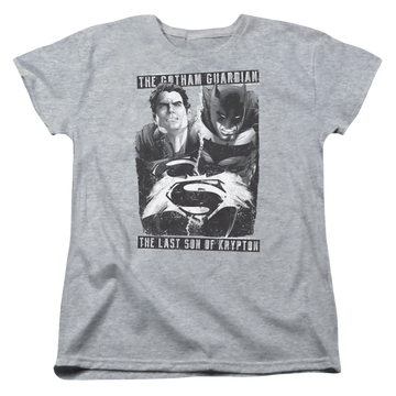 Athletic heather women's t-shirt with Batman v Superman Guardian V Son graphic