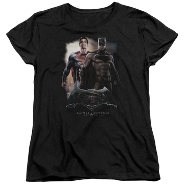 Black women's t-shirt with Batman v Superman Dawn graphic