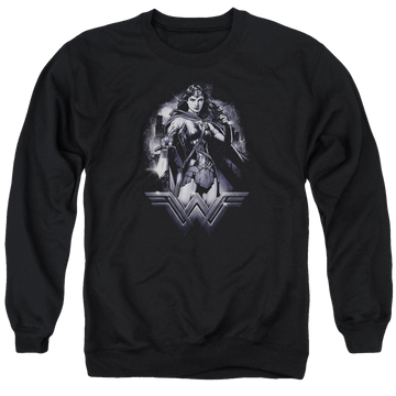 Black men's crewneck sweatshirt with Batman v Superman Rainy Night graphic