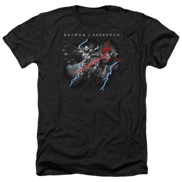 Charcoal men's heather t-shirt with Batman v Superman Lightning Fight graphic