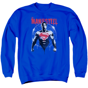 Royal men's crewneck sweatshirt with Batman v Superman Super Spray graphic