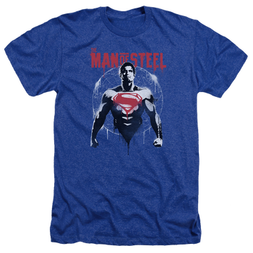 Royal men's heather t-shirt with Batman v Superman Super Spray graphic