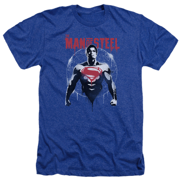 Royal men's heather t-shirt with Batman v Superman Super Spray graphic