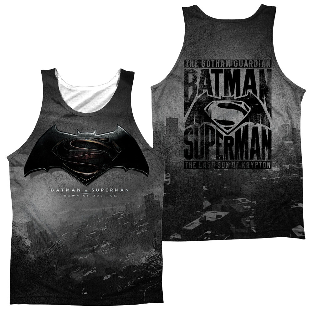 Batman v Superman Logo City (Front/Back Print) - Men's All Over Print Tank Top Men's All Over Print Tank Batman   