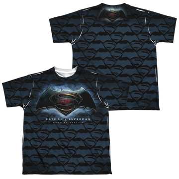 Batman v Superman Logo Pattern youth all-over print t-shirt for ages 8 to 12