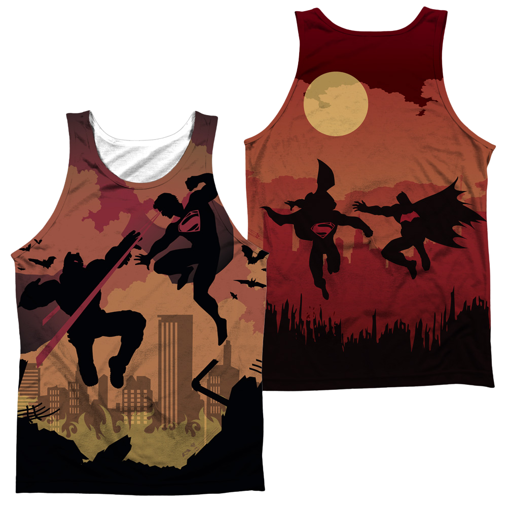 Batman v Superman Silhouette Fight (Front/Back Print) - Men's All Over Print Tank Top Men's All Over Print Tank Batman   