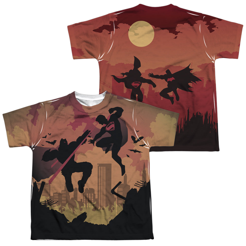 Batman v Superman Silhouette Fight (Front/Back Print) - Youth All-Over Print T-Shirt Youth All-Over Print T-Shirt (Ages 8-12) Batman   