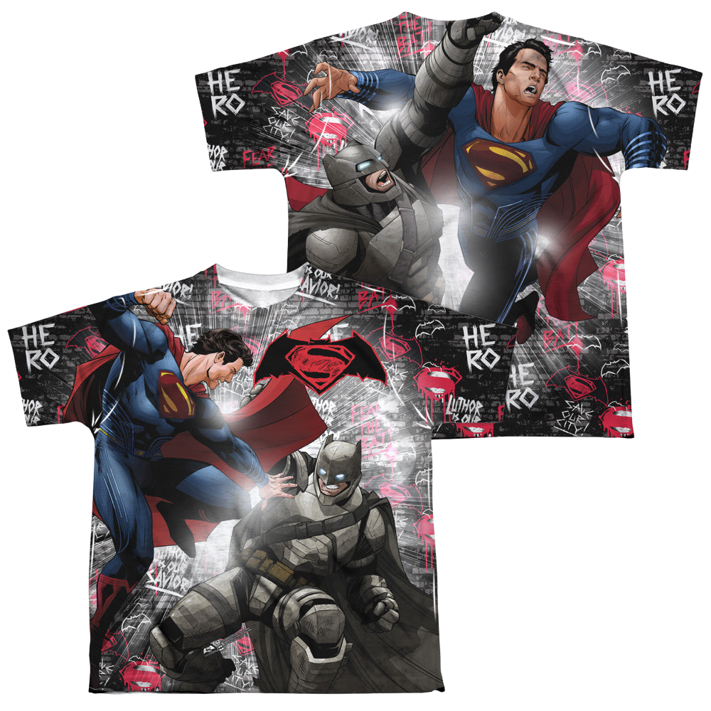 Batman v Superman Showdown (Front/Back Print) - Youth All-Over Print T-Shirt Youth All-Over Print T-Shirt (Ages 8-12) Batman   