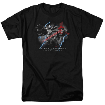 Black men's regular fit t-shirt with Batman v Superman Lightning V Heat Vision graphic