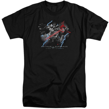 Black men's tall fit t-shirt with Batman v Superman Lightning V Heat Vision graphic