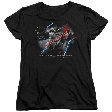Black women's t-shirt with Batman v Superman Lightning V Heat Vision graphic