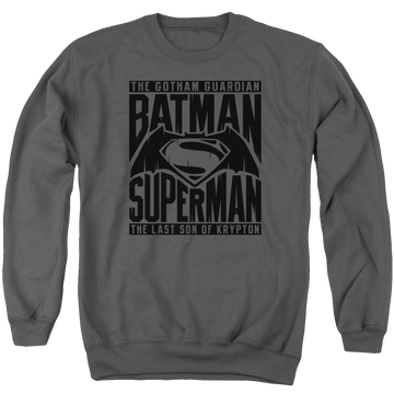 Charcoal men's crewneck sweatshirt with Batman v Superman Title Fight graphic