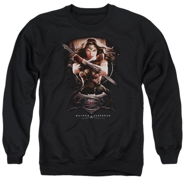 Black men's crewneck sweatshirt with Batman v Superman Ww Ground Zero graphic