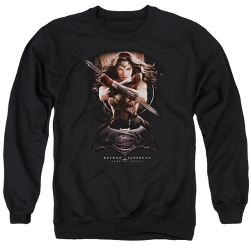 Black men's crewneck sweatshirt with Batman v Superman Ww Ground Zero graphic