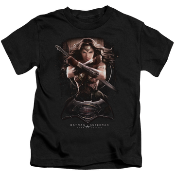 Black kid's t-shirt for ages 4 to 7 with Batman v Superman Ww Ground Zero graphic
