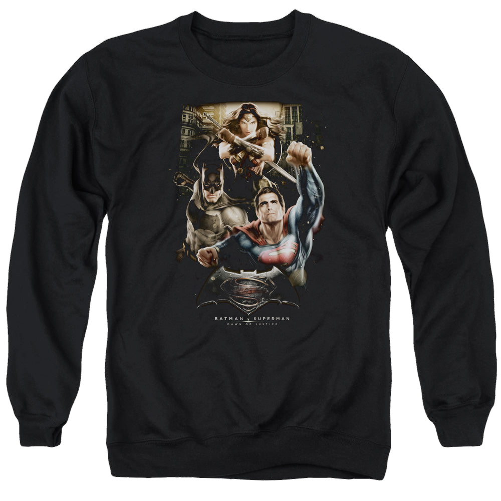 Batman v Superman Three In Action - Men's Crewneck Sweatshirt Men's Crewneck Sweatshirt Batman   