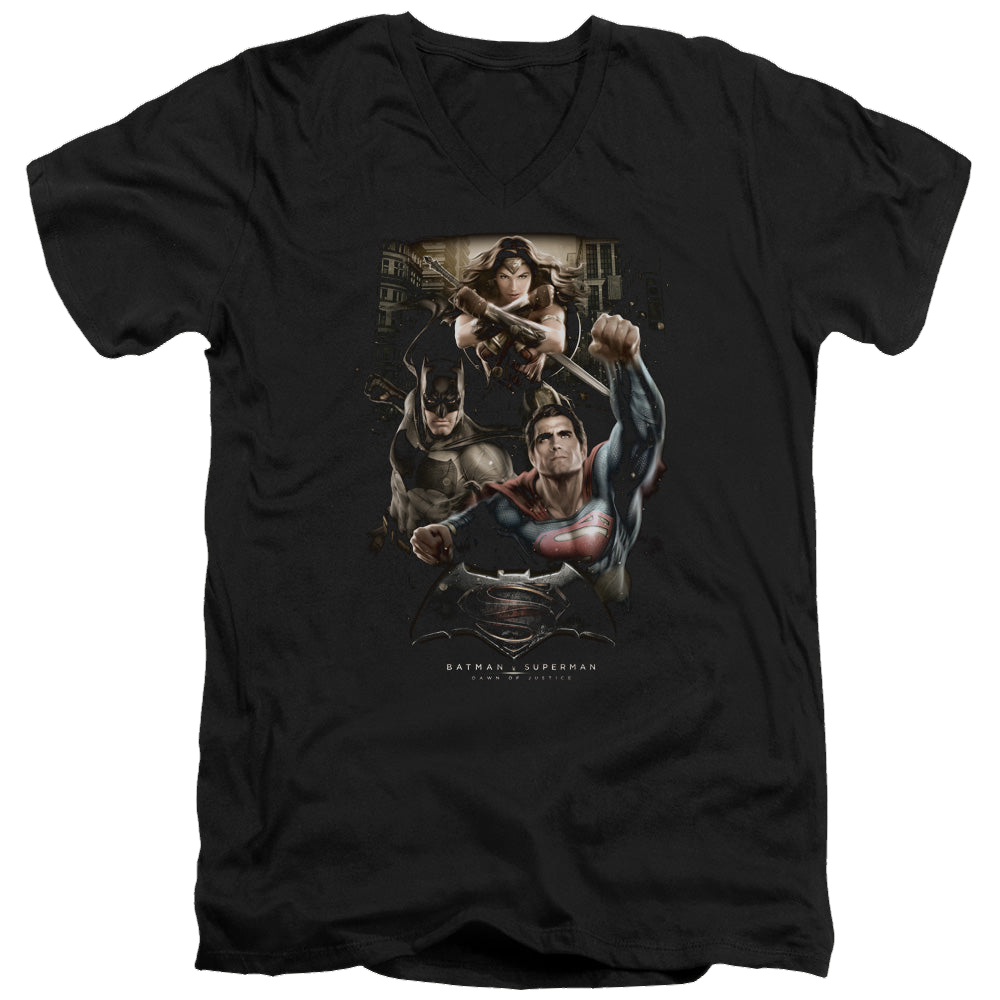Batman v Superman Three In Action - Men's V-Neck T-Shirt Men's V-Neck T-Shirt Batman   