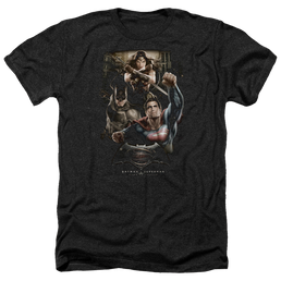 Batman v Superman Three In Action - Men's Heather T-Shirt Men's Heather T-Shirt Batman   