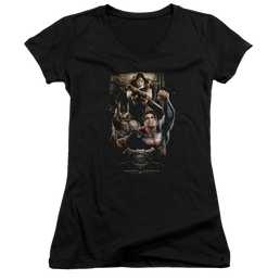 Batman v Superman Three In Action - Juniors V-Neck T-Shirt Juniors V-Neck T-Shirt Batman   