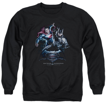 Black men's crewneck sweatshirt with Batman v Superman Team Up graphic