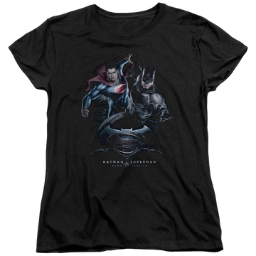 Black women's t-shirt with Batman v Superman Team Up graphic