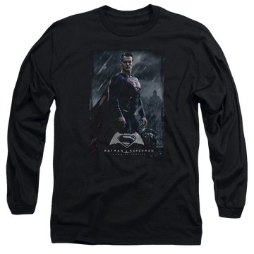 Black men's long sleeve t-shirt with Batman v Superman Supe Poster graphic