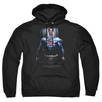 Black pullover hoodie with Batman v Superman Supe Ground Zero graphic