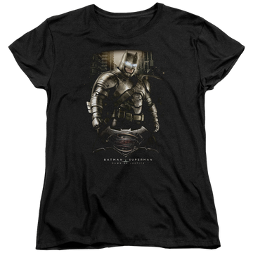 Black women's t-shirt with Batman v Superman Bats Ground Zero graphic