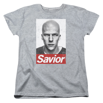 Athletic heather women's t-shirt with Batman v Superman Savior graphic