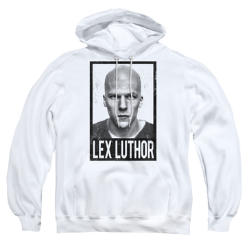 White pullover hoodie with Batman v Superman Luthor graphic