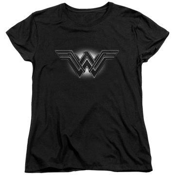 Black women's t-shirt with Batman v Superman Glow Emblem graphic