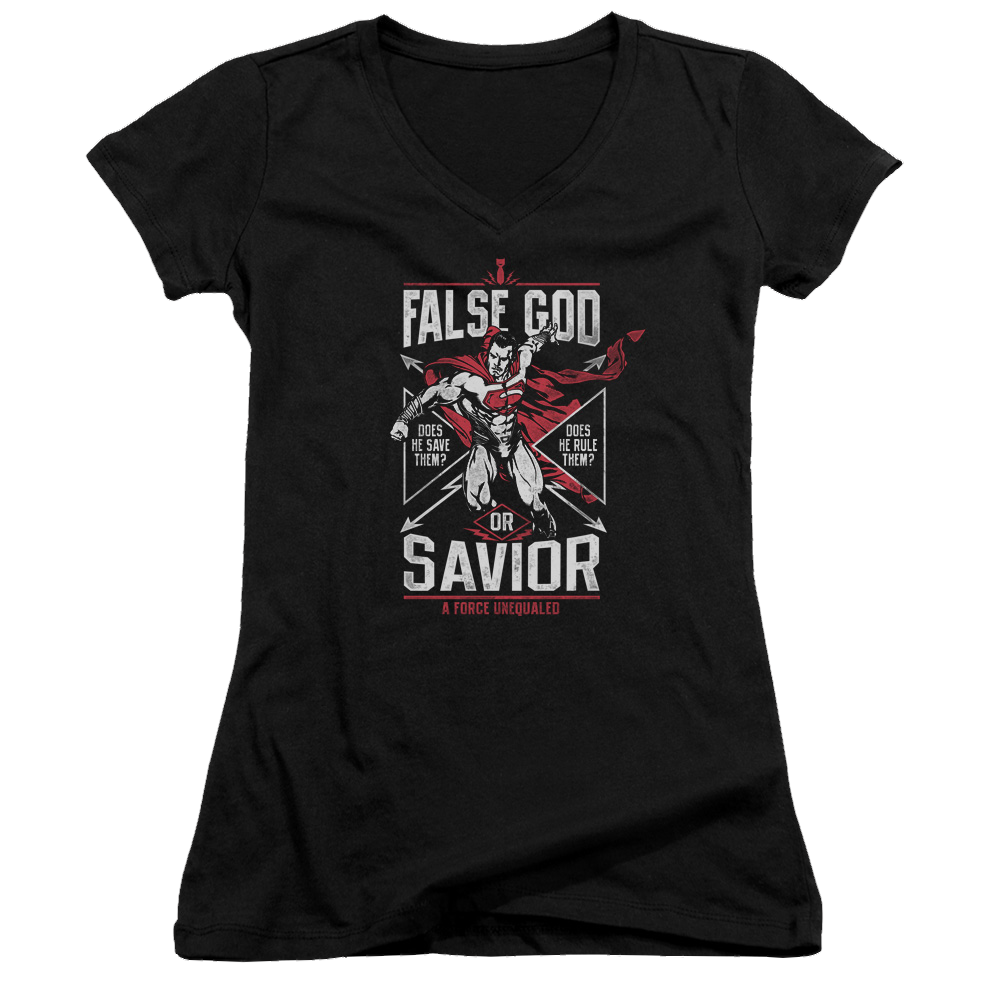 Batman v Superman False God Or Savior - Juniors V-Neck T-Shirt Juniors V-Neck T-Shirt Batman   