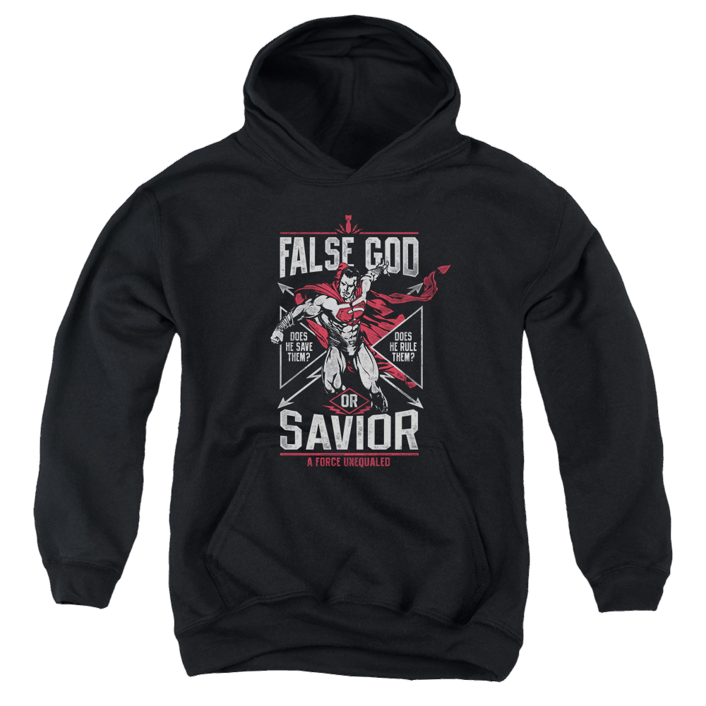 Batman v Superman False God Or Savior - Youth Hoodie Youth Hoodie (Ages 8-12) Batman   