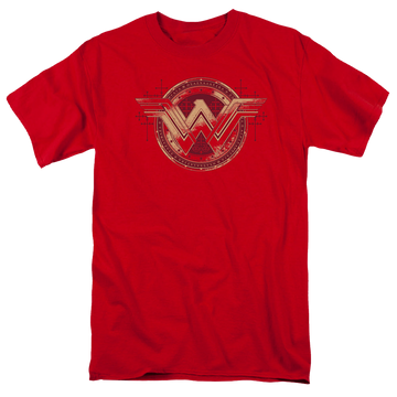 Red men's regular fit t-shirt with Batman v Superman Wonder Shield graphic