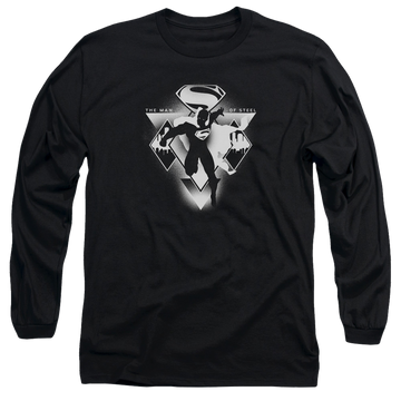 Black men's long sleeve t-shirt with Batman v Superman Triple Diamond graphic
