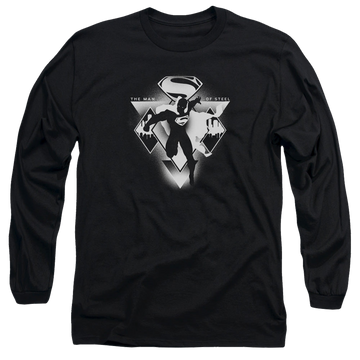 Black men's long sleeve t-shirt with Batman v Superman Triple Diamond graphic