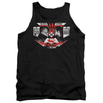 Black men's tank with Batman v Superman Ultimate Face Off graphic