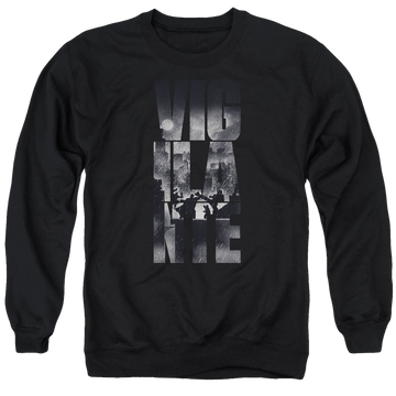 Black men's crewneck sweatshirt with Batman v Superman Rainy Viglante graphic