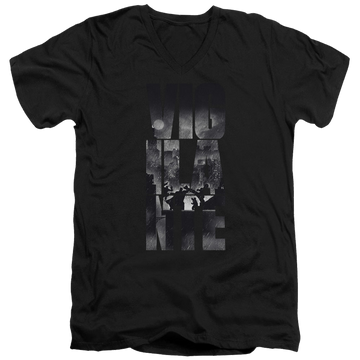 Black men's v-neck t-shirt with Batman v Superman Rainy Viglante graphic