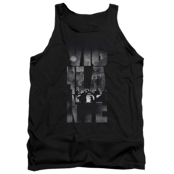 Black men's tank with Batman v Superman Rainy Viglante graphic