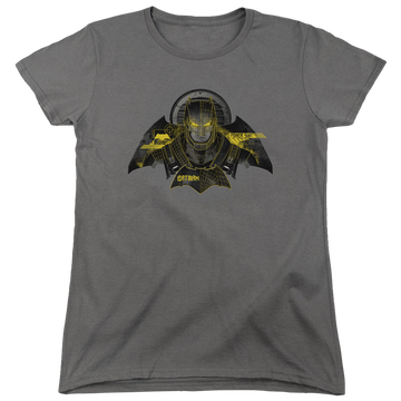 Charcoal women's t-shirt with v Superman Batman Tech graphic
