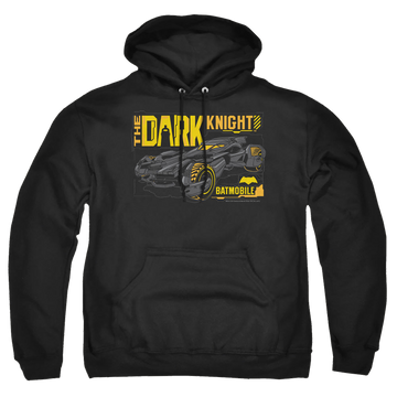 Black pullover hoodie with Batman v Superman Mobil Dark Knight graphic