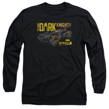 Black men's long sleeve t-shirt with Batman v Superman Mobil Dark Knight graphic