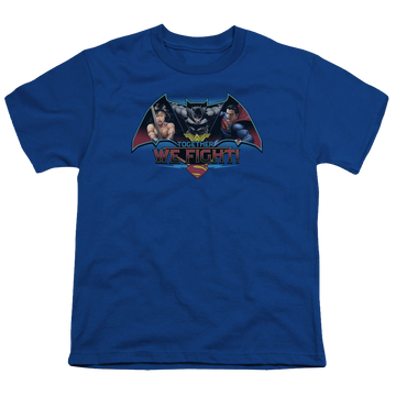Royal youth t-shirt for ages 8 to 12 with Batman v Superman Together We Fight graphic