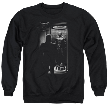 Black men's crewneck sweatshirt with Batman v Superman Suit Up graphic