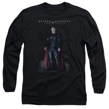 Black men's long sleeve t-shirt with Batman v Superman Stand Tall graphic