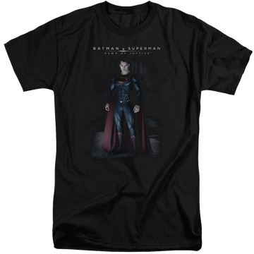 Black men's tall fit t-shirt with Batman v Superman Stand Tall graphic