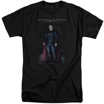 Black men's tall fit t-shirt with Batman v Superman Stand Tall graphic